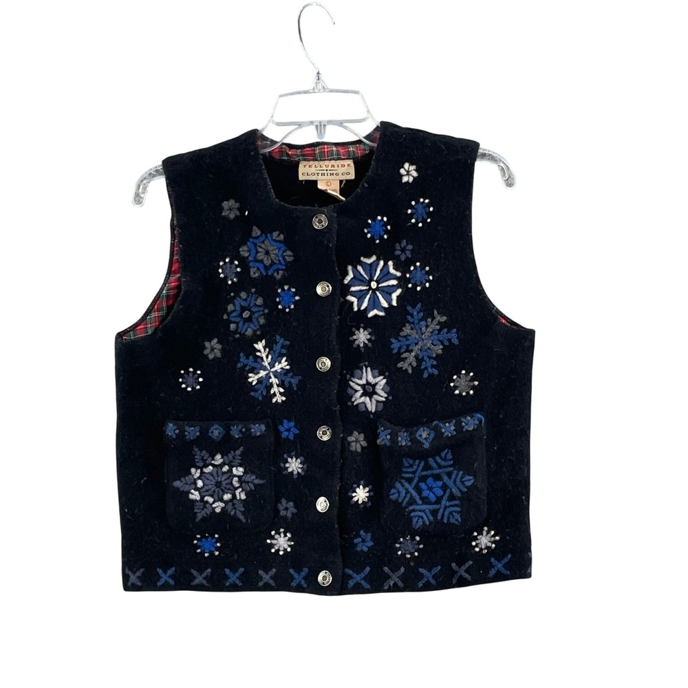 Telluride Clothing Co Vest Womens Large Black Snowflake Boiled Wool Plaid Lined